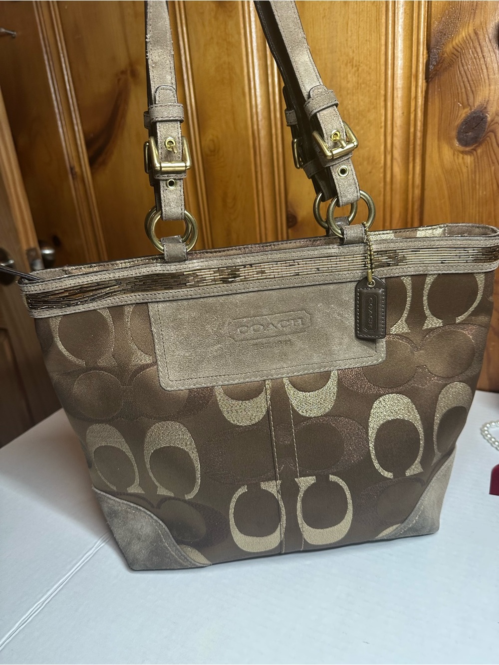 COACH Brown and Gold Signature Canvas Tote - Picture 11 of 13